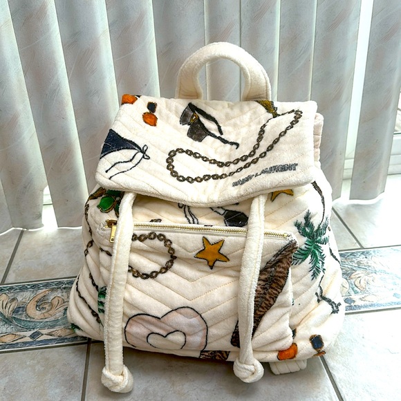 RARE YSL Saint Laurent Summer Print Quilted Terry Cloth Backpack - Picture 7 of 9